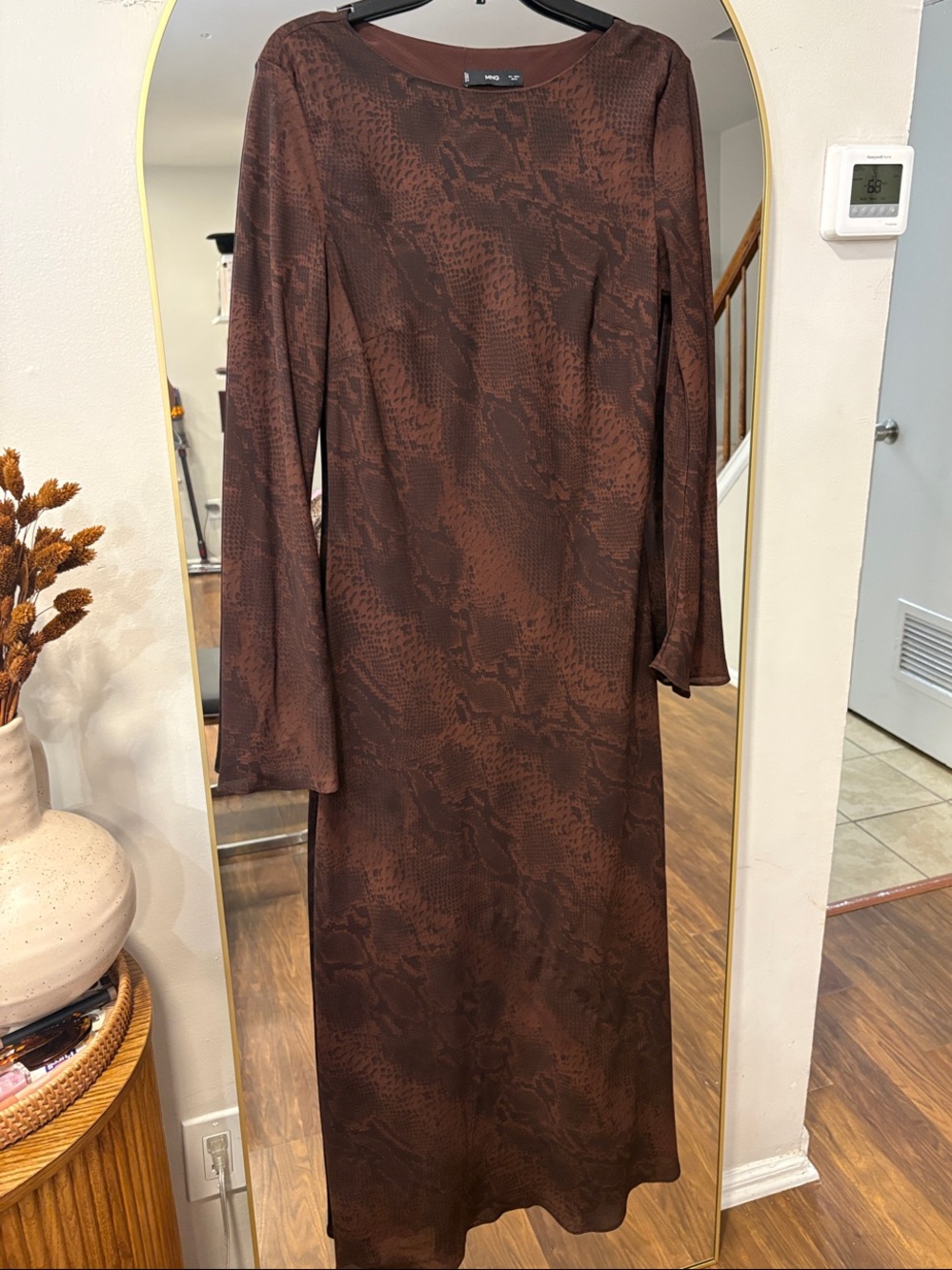 Mango A-line Snakeskin Print Dress with Flared sleeve